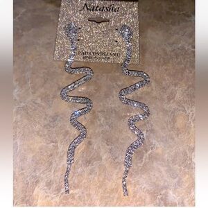 Natasha Brand Silver Snake Rhinestone Earrings